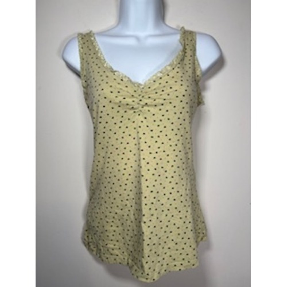 Y2K Tank Top Medium Green Heart Print Lace Trim‎ V-Neck Coquette Dollette 90s